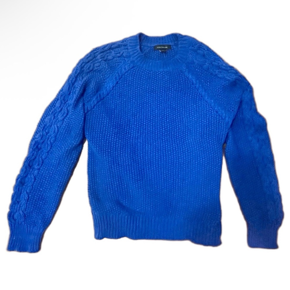Ann Taylor Periwinkle Blue/Purple Crew Neck Sweater with Cable Knit Sleeves; NWT